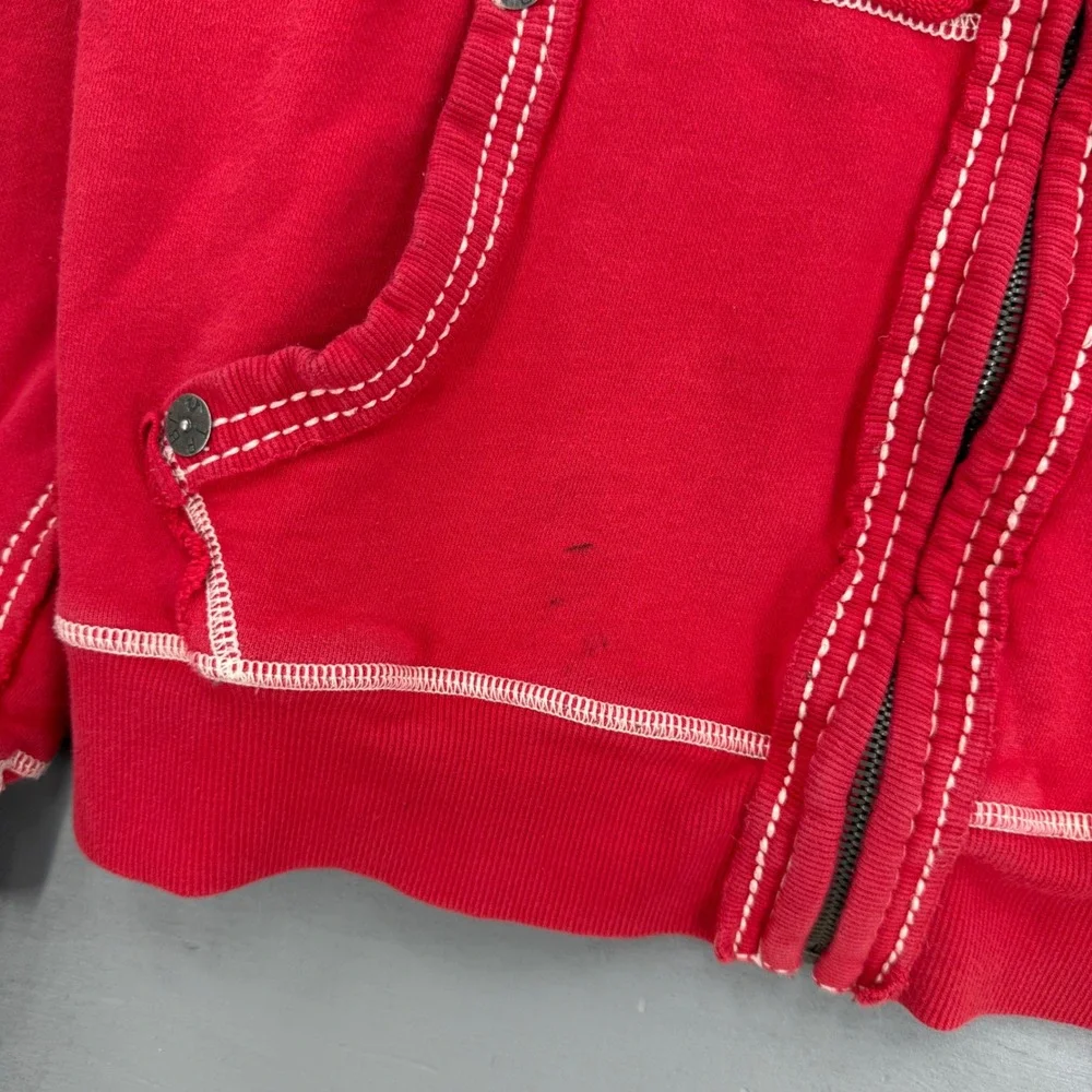 True Religion Buddha Zip Up Hoodie Red Contrast Big T White Stitching Medium